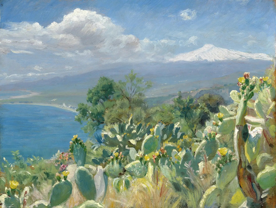 Kaktus blomstrende nær Taormina. I bakgrunnen, Etna dekket av snø. - Peder Severin Krøyer
