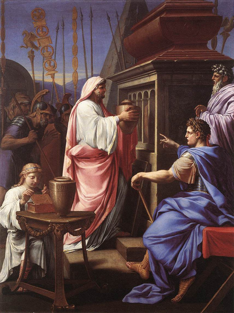 Caligula som legger asken av sin mor og bror i sine forfedres grav - Eustache Le Sueur
