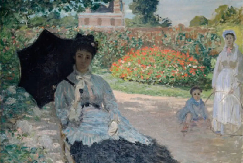 Camille i hagen med Jean og en tjenestepike - Claude Monet