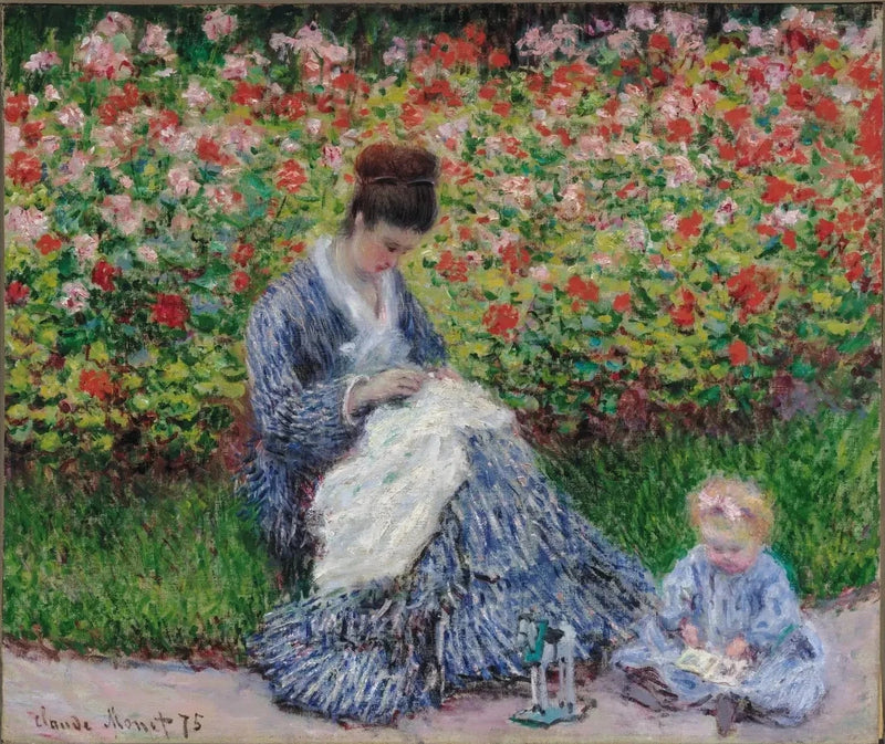 Camille Monet og et barn i hagen W382 - Claude Monet