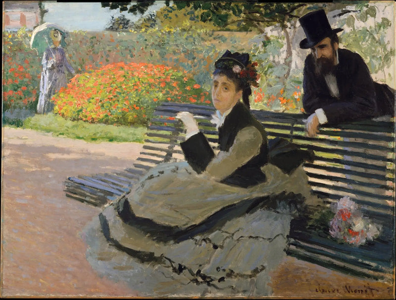 Camille Monet på en hagebenk - Claude Monet