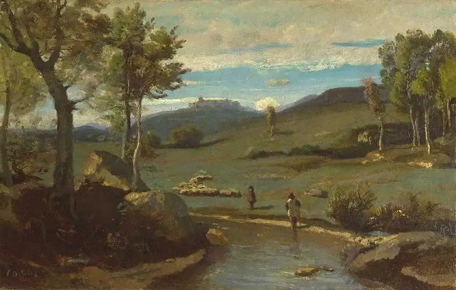 Romersk landskap – Klippefylt dal med en flokk - Jean-Baptiste Camille Corot