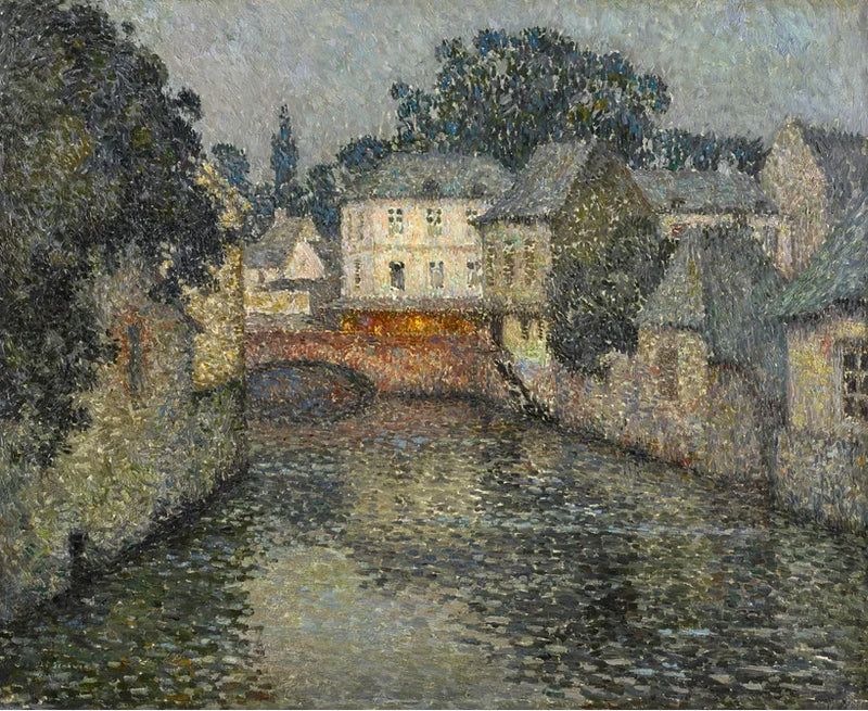 Canal med hvitt hus, Harfleur - Henri Le Sidaner