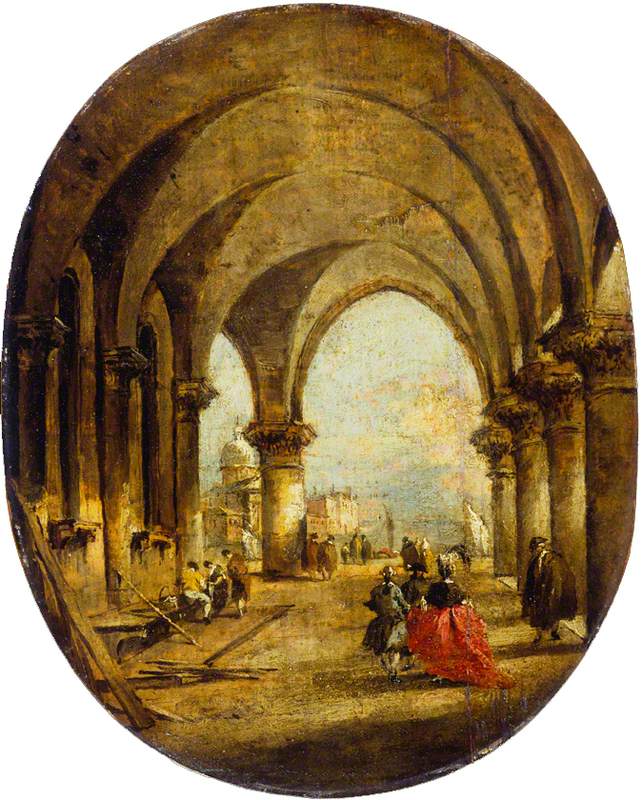 Capriccio med arkaden til Dogepalasset og San Giorgio Maggiore - Francesco Guardi