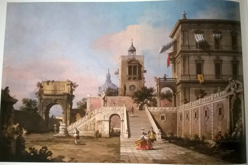 Renessansepalassens capriccio med en monumental trapp, et klokketårn og Titus-buen i det fjerne - Canaletto

Source:
Capriccio d'un palais de la Renaissance avec un escalier monumental, une tour de l'horloge et l'arc de Titus au-delà - Canaletto
