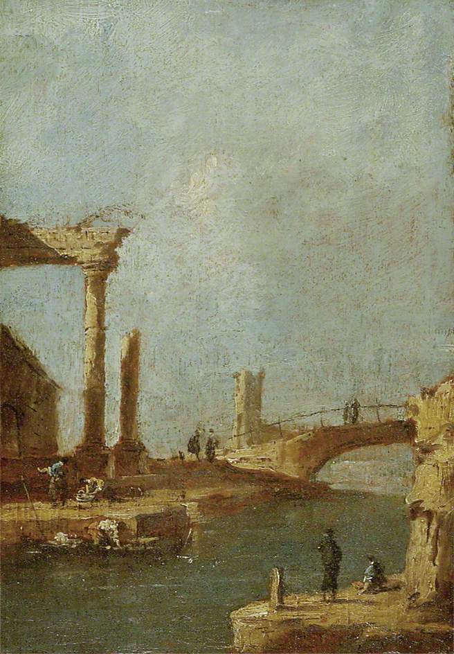Capriccio: Ruiner og en bro - Francesco Guardi