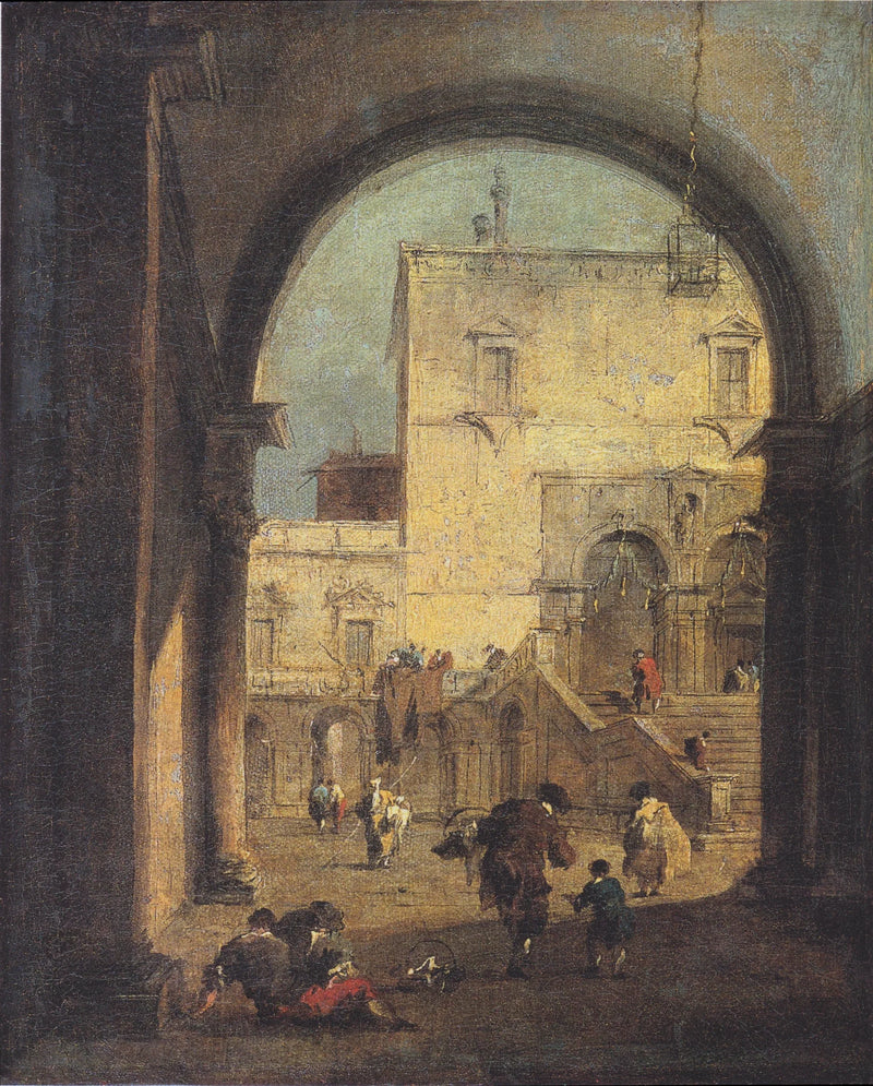 Venetiansk capriccio: utsikt over et torg og et palass - Francesco Guardi