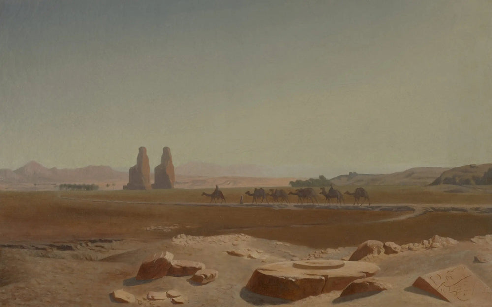 Caravane passant près des colosses de Memnon. Thèbes - Jean-Léon Gérôme image 1 reproduction artisanale de tableau