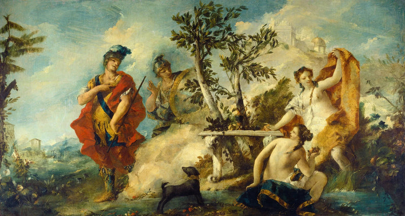 Carlo og Ubaldo motstandsdyktige mot fortryllelsene til Armides nymfer - Francesco Guardi