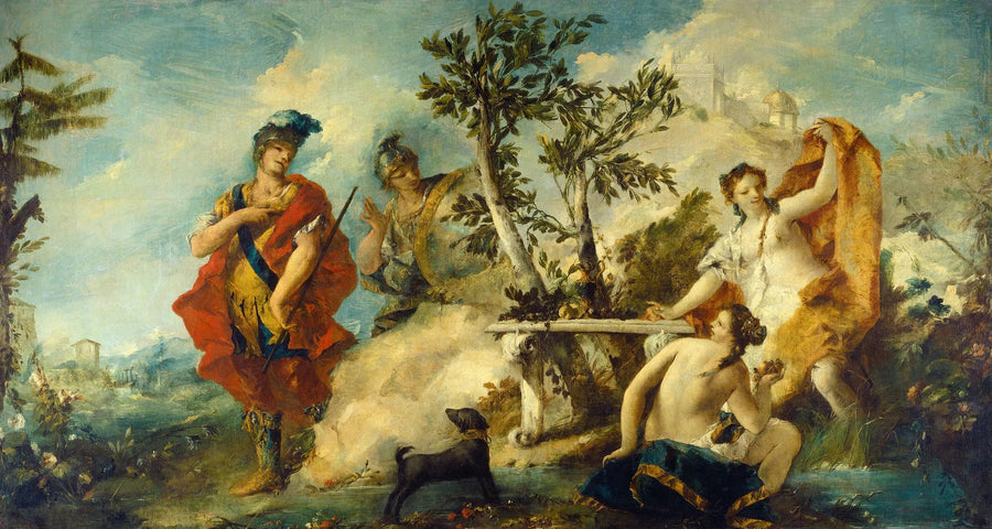 Carlo og Ubaldo motstandsdyktige mot fortryllelsene til Armides nymfer - Francesco Guardi