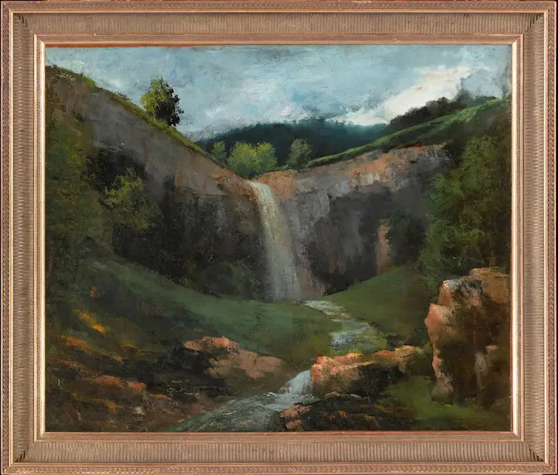 Kaskade og elv - Gustave Courbet