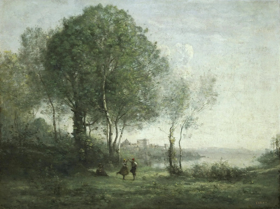 Castel Gandolfo, dansende Tyrolergeiter ved bredden av Albano-sjøen - Jean-Baptiste Camille Corot