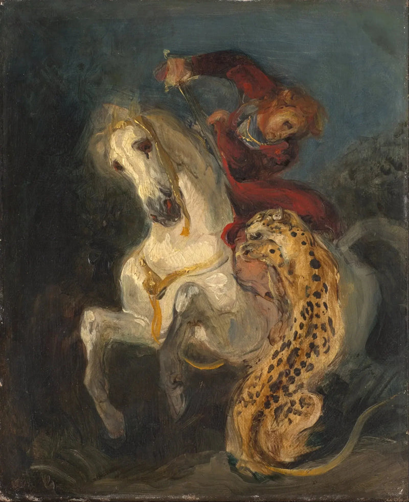 Rytter angrepet av en jaguar - Eugène Delacroix