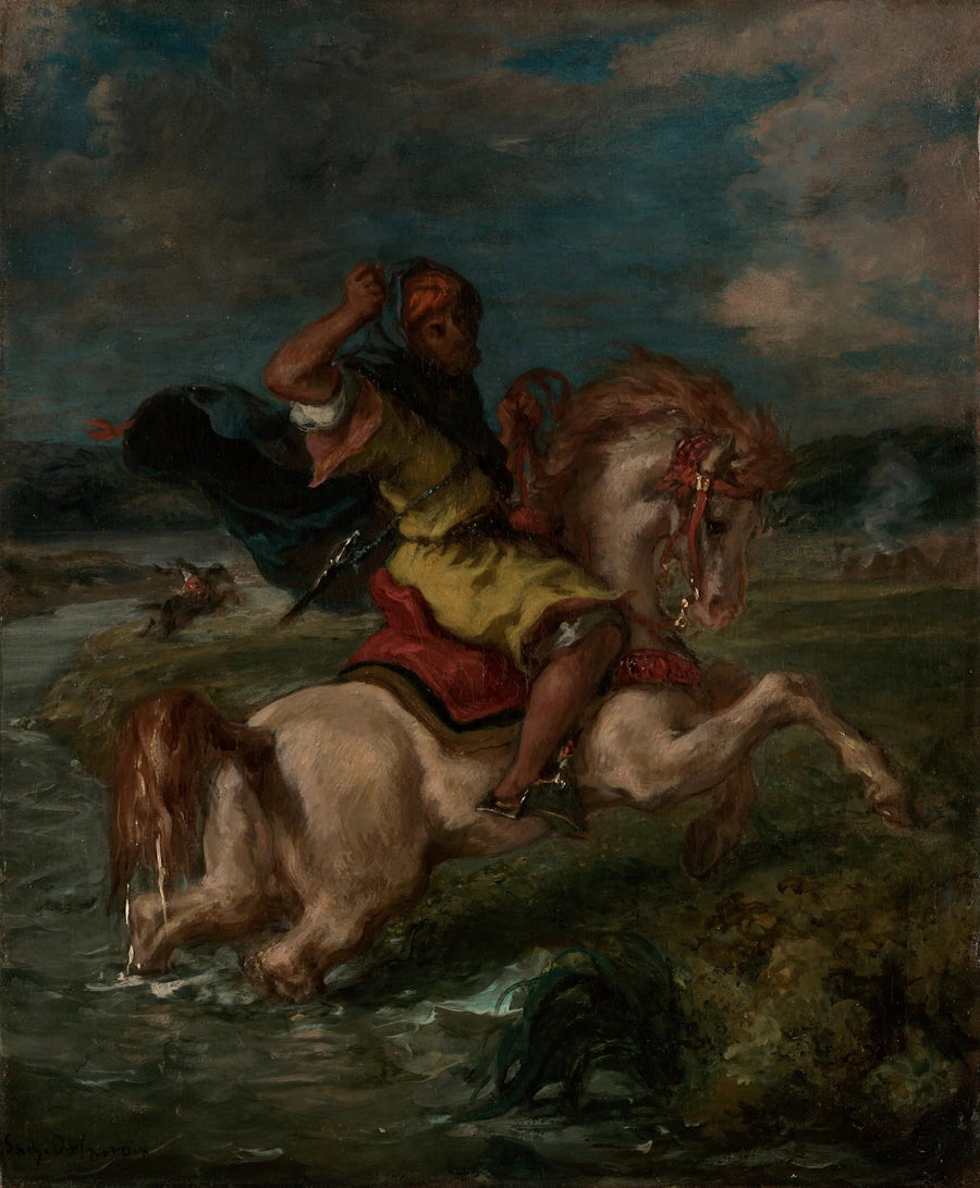 Marokkansk rytter krysser en vadested - Eugène Delacroix