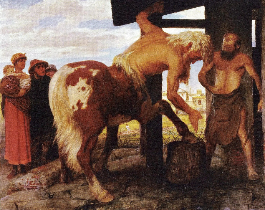 Kraftig sverdføring i landsbyens smie - Arnold Böcklin

Source:
Centaure à la forge du village - Arnold Böcklin