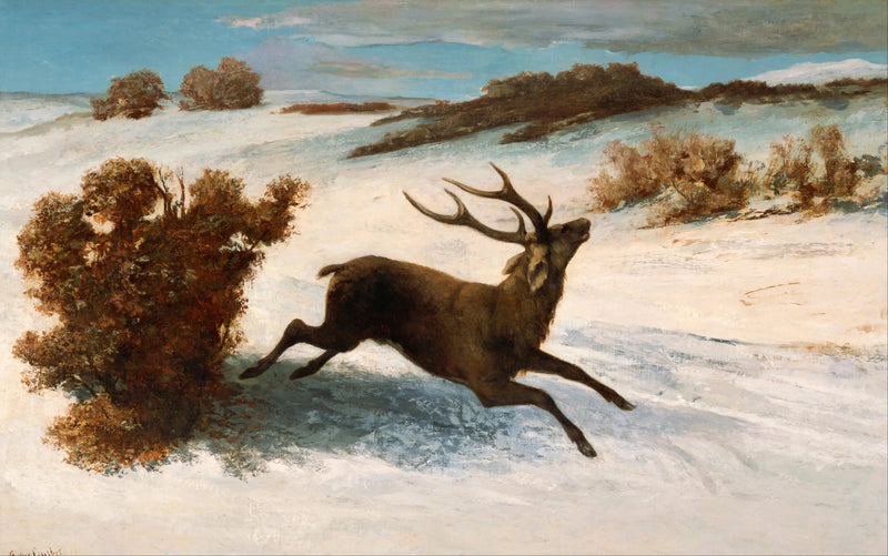 Vanlig hjort i snøen - Gustave Courbet