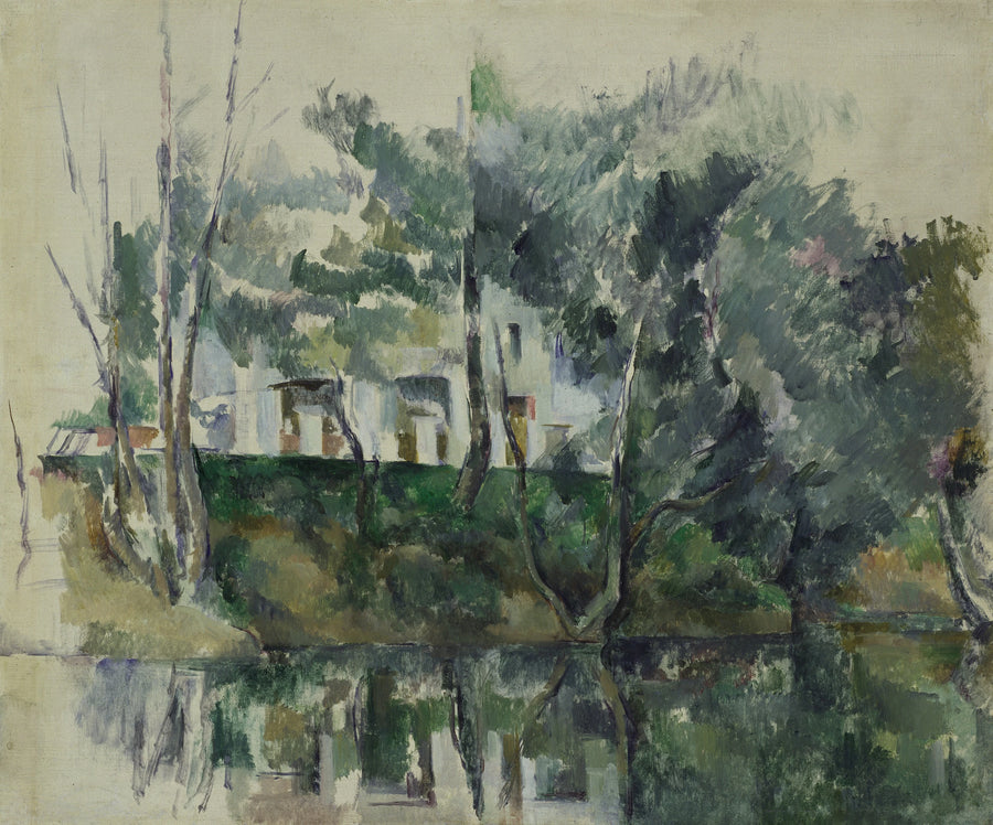 Trær og hus ved vannkanten - Paul Cézanne