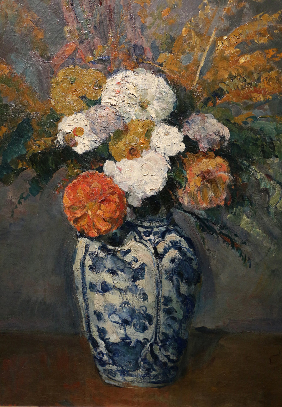Dahliaser i en stor Delft-vas - Paul Cézanne