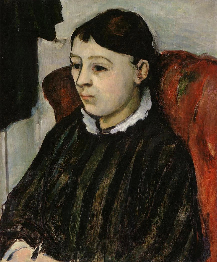 Madame Cezanne i stripete kjole - Paul Cézanne