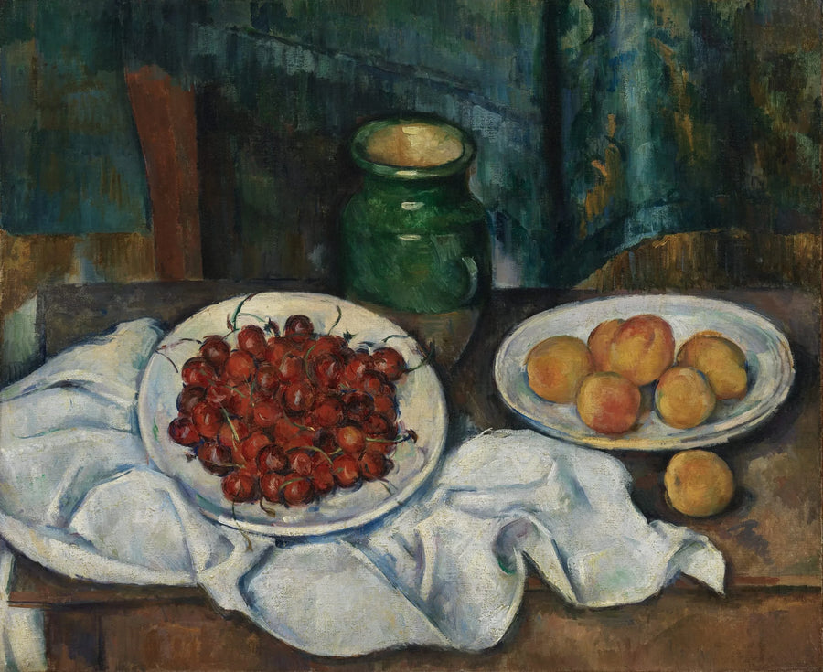 Aprikoser og kirsebær på en tallerken - Paul Cézanne