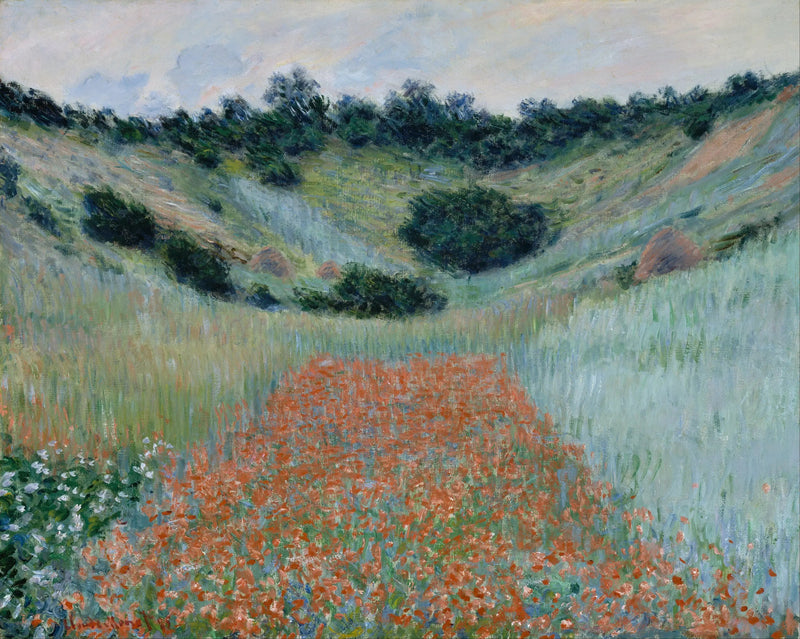 Valmueåker i en fordypning nær Giverny - Claude Monet