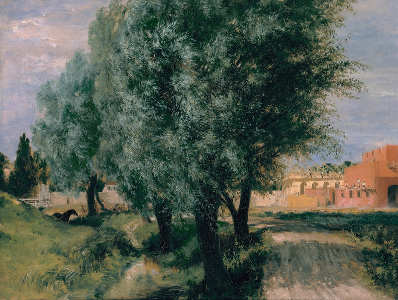 Byggeplass med piletrær - Adolph von Menzel
