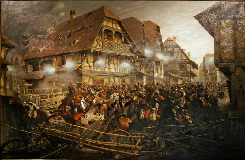 Tjeneste for 9. regiment av cuirassiers i landsbyen Morsbronn - Édouard Detaille