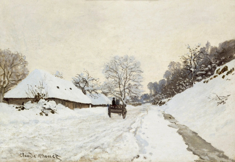 La Charrette, vei under snøen i Honfleur W50 - Claude Monet