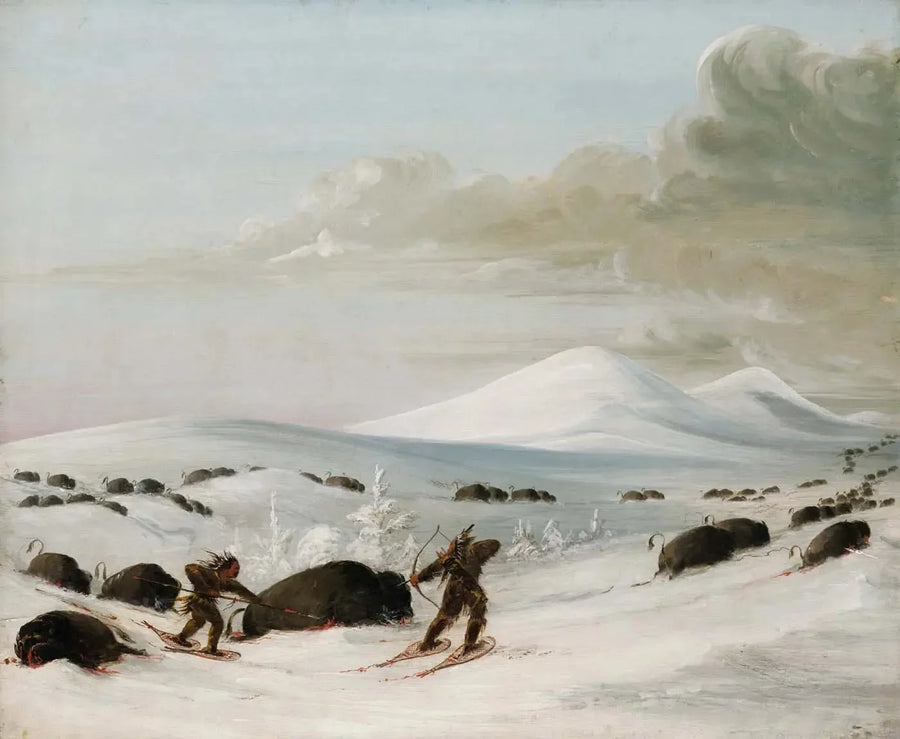 Bisonjakt i snøføyker, forfølgelse av indianere på snøskøyter - George Catlin

Source:
Chasse au bison dans les congères, poursuite par des Indiens en raquettes - George Catlin