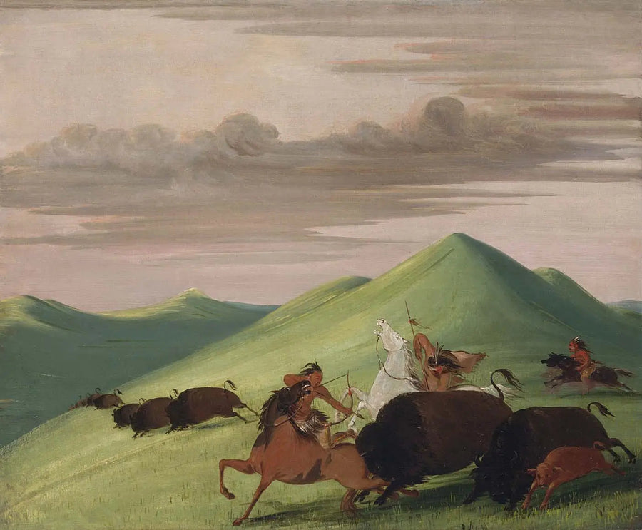 Bisonjakt, okse som beskytter en ku og kalven - George Catlin

Source:
Chasse au bison, taureau protégeant une vache et son veau - George Catlin