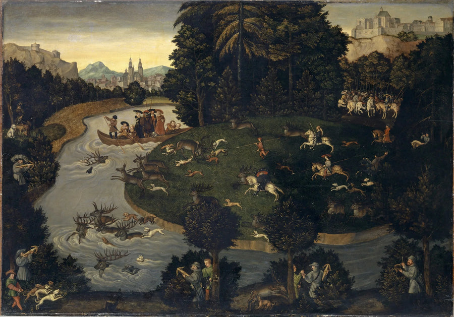 Jakt på hjorter av Frédéric den Vise med keiser Maximilien I - Lucas Cranach den eldre