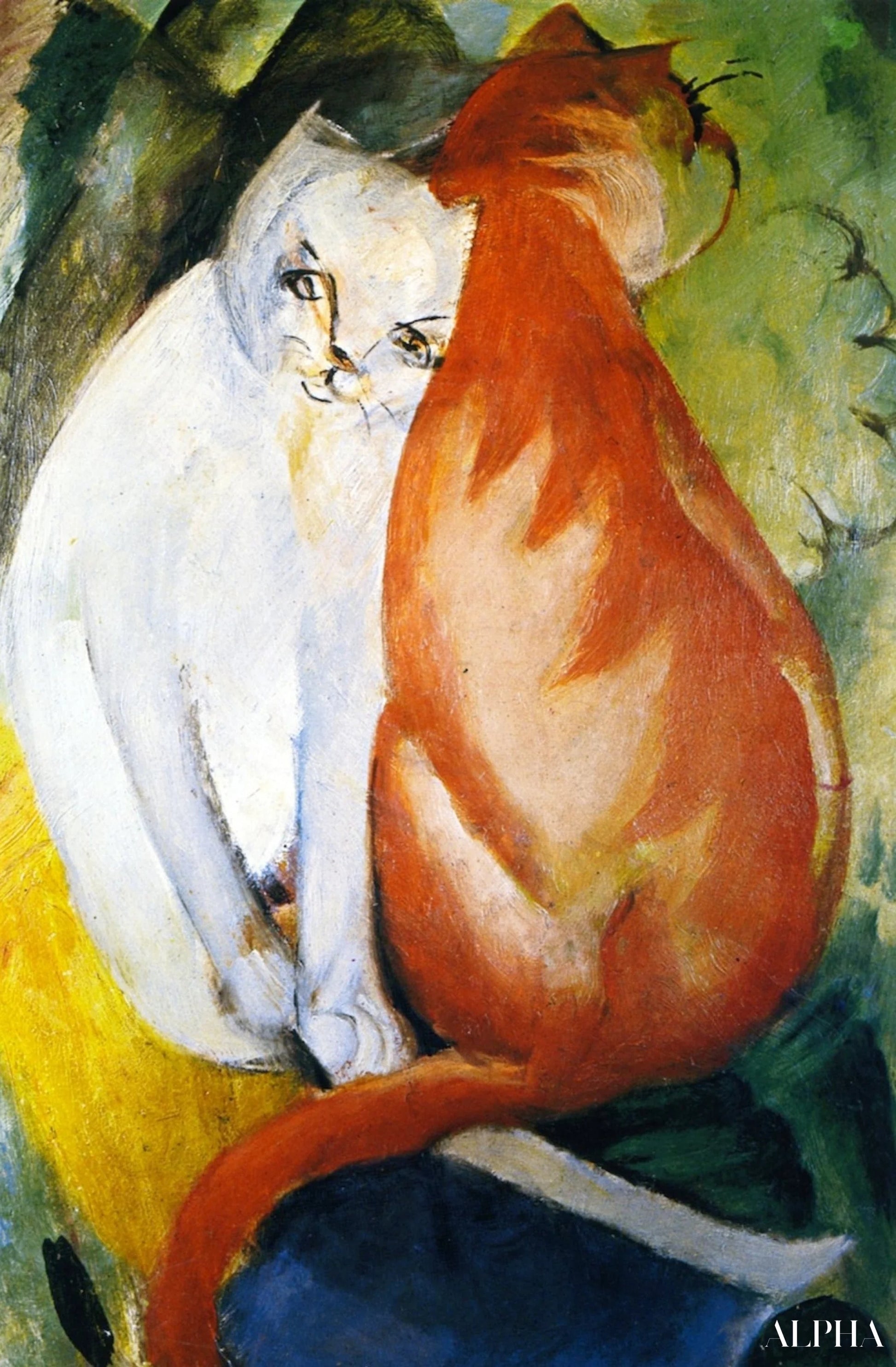 Katter, rød og hvit - Franz Marc - Høykvalitets reproduksjoner av malerier og bilder