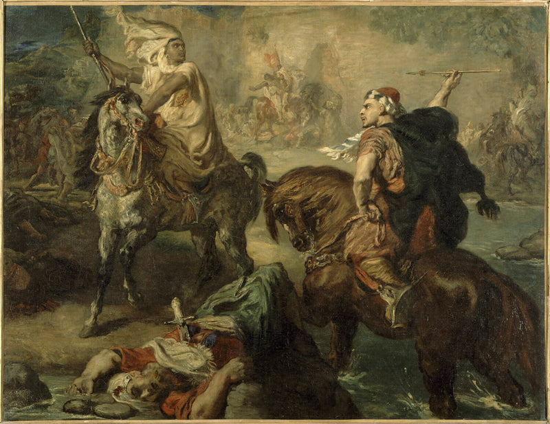 Arabiske stammeledere som utfordrer hverandre til enkeltkamp, under bymurer - Théodore Chassériau