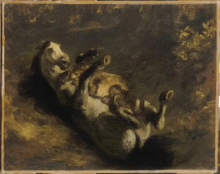 Hest angrepet av en løvinne - Eugène Delacroix