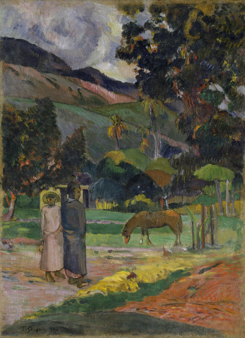 Hest på beite - Paul Gauguin