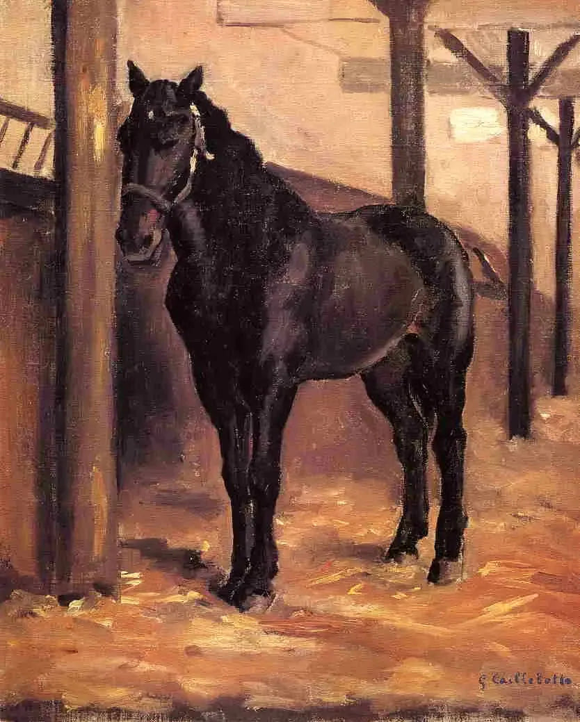 Brun hest i stallen - Gustave Caillebotte