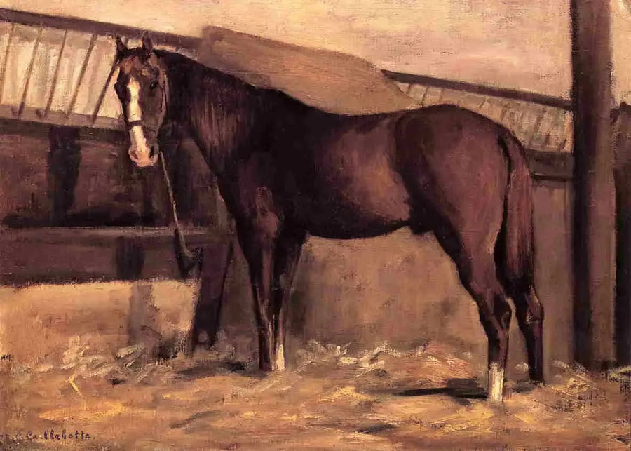 Rødbrun hest i stallen - Gustave Caillebotte