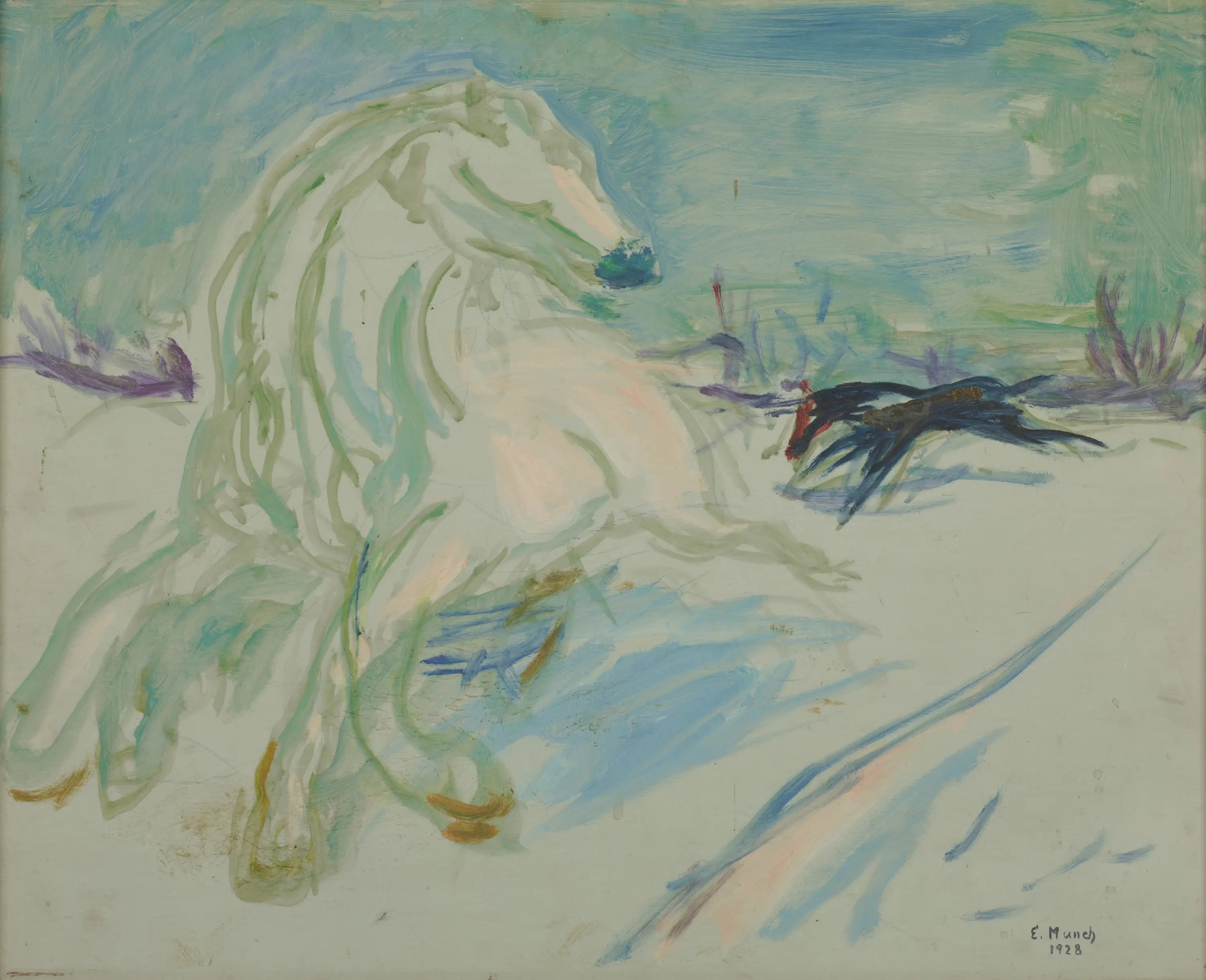 Reproduction du tableau « Cheval blanc au galop - Edvard Munch » par Alpha Reproduction en peinture à l’huile