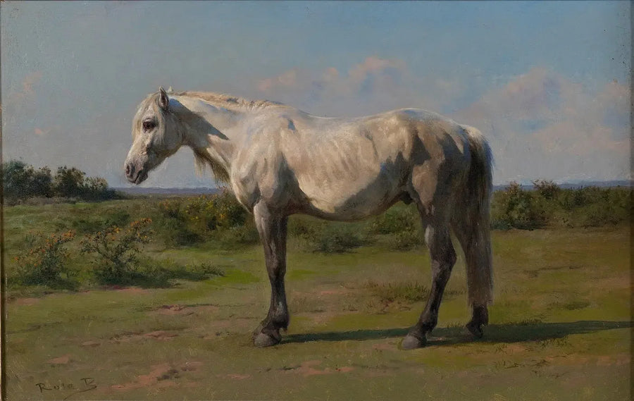 Hvit hest i en eng - Rosa Bonheur