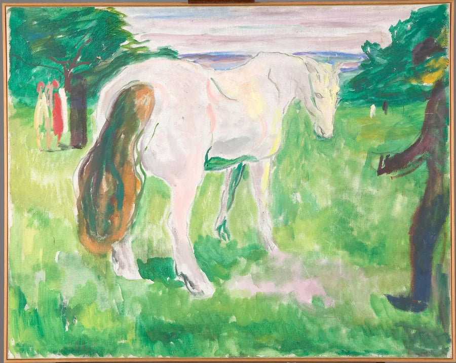 Hvit hest i en grønn eng - Edvard Munch