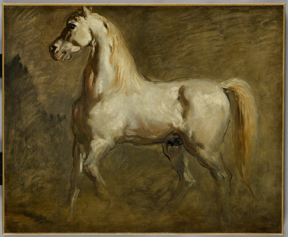 Cheval blanc de profil à gauche - Théodore Chassériau image 1 tableau peint à l’huile sur toile