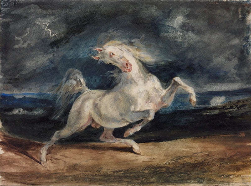 Skremt hest av uværet - Eugène Delacroix