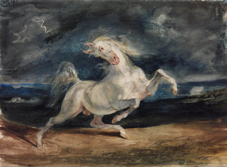 Skremt hest av uværet - Eugène Delacroix