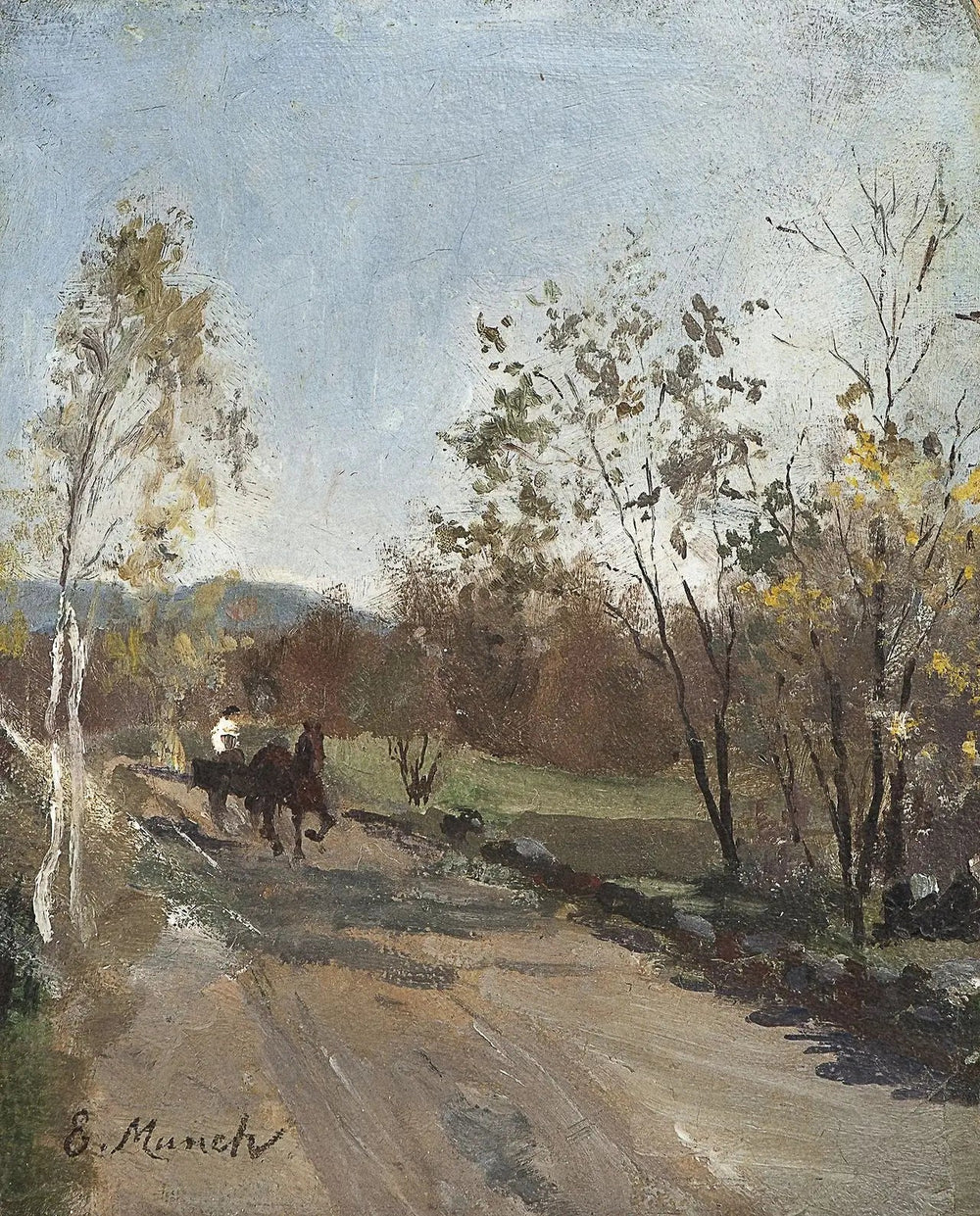 Cheval et charrette sur une route de campagne - Edvard Munch image 1 copie de tableau peinte à la main