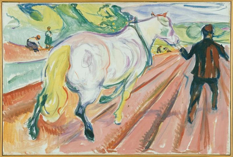 Hest og Mann i marken - Edvard Munch