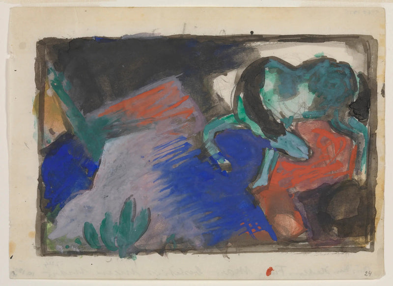Grønn hest i et landskap - Franz Marc
