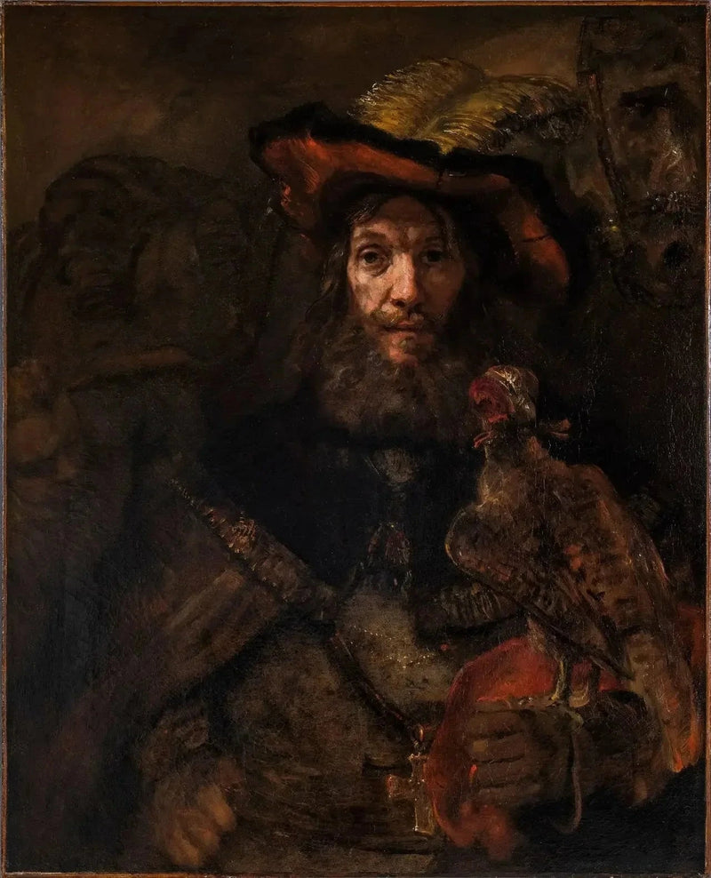 Mannen med falken (kanskje Saint Bavon) - Rembrandt