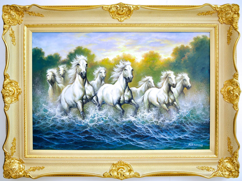 Hvite Hester og Elver  | 90 x 60 cm