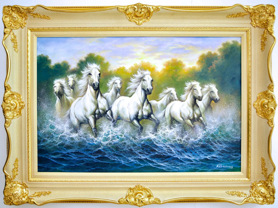 Hvite Hester og Elver  | 90 x 60 cm