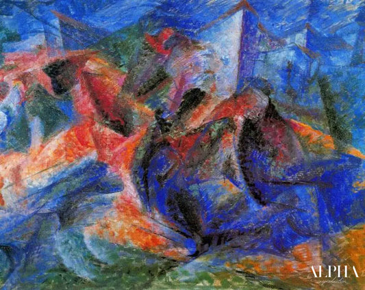 Chevaux+cavaliers+maisons - Umberto Boccioni - Reproductions de tableaux et peintures haut de gamme